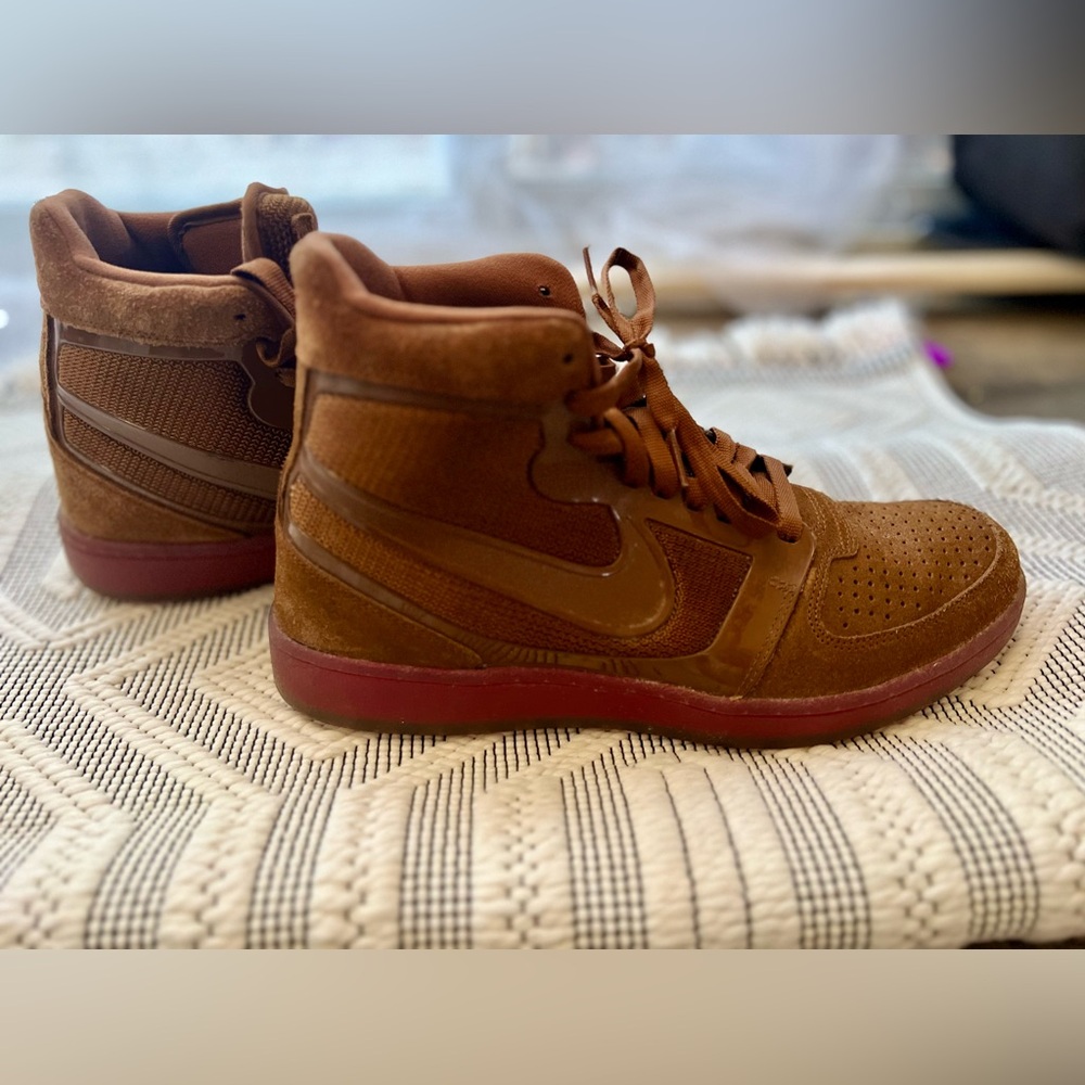 Nike Trainer Clean Sweep Premium High Shoes Mens 10 Brown Suede Sneakers